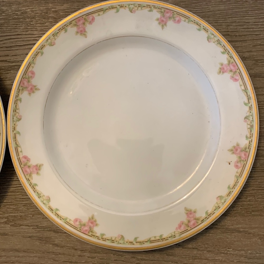 Limoges China two piece plate set pink and gold